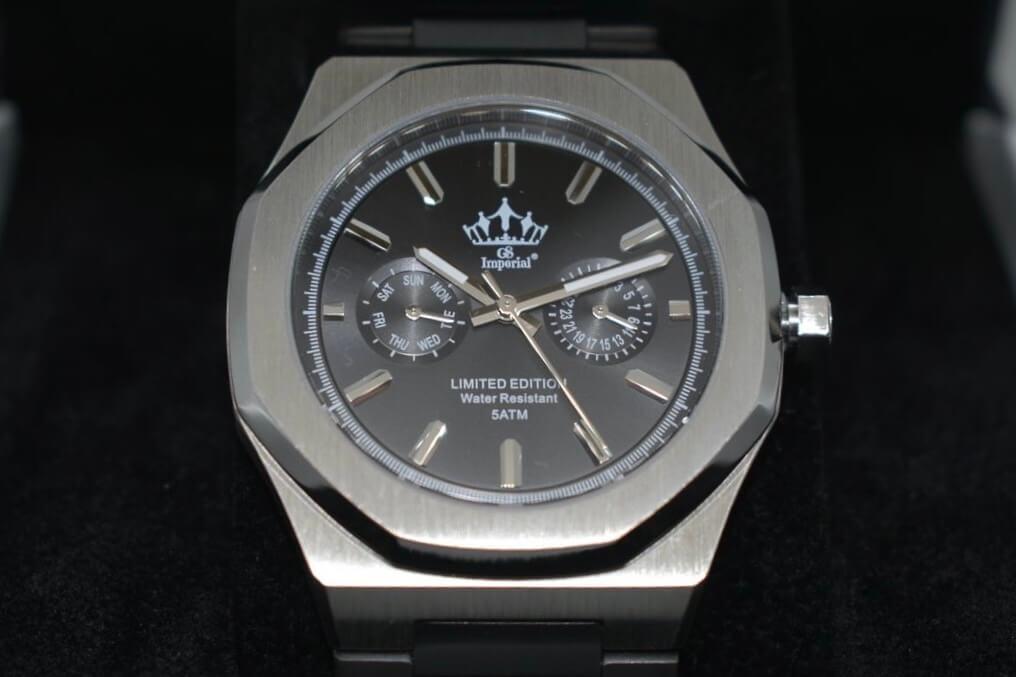 Chronograaf Roestvrij Staal Herenhorloge Met Safferglas Roestvrij Band 5ATM (Regen- & Spatwaterdicht) - GS Imperial® - GS Imperial®