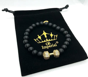 GS Imperial® Heren Fitness Armband | Natuursteen Armband Mannen Met Dumbbell & Agaat Kralen - GS Imperial®