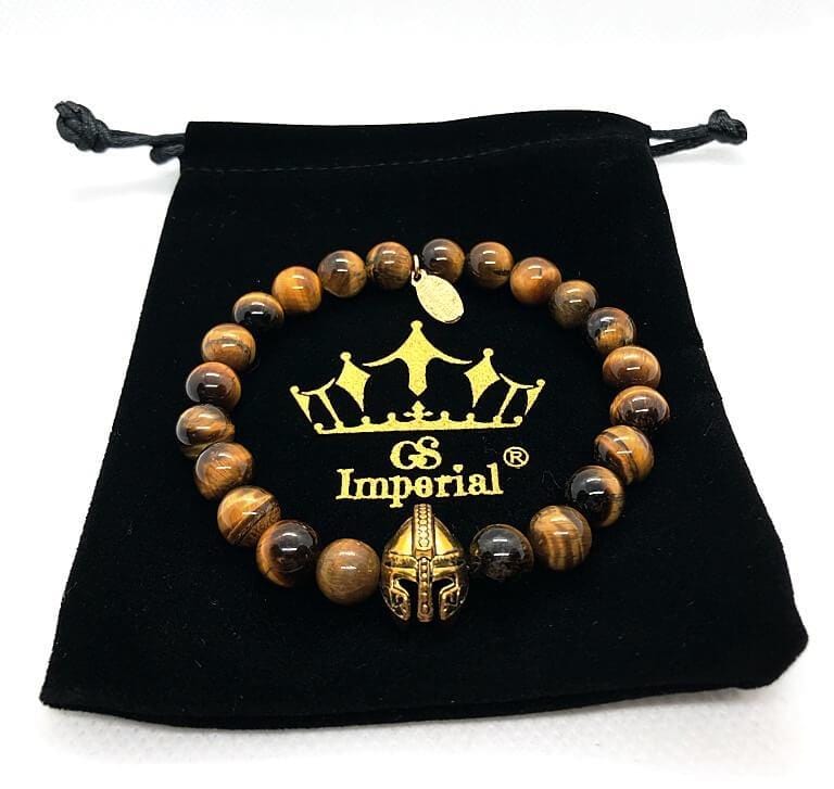 GS Imperial® Heren Gladiator Helm Armband | Natuursteen Armband Mannen Met Gladiator Helm & Tijgeroog Kralen - GS Imperial®