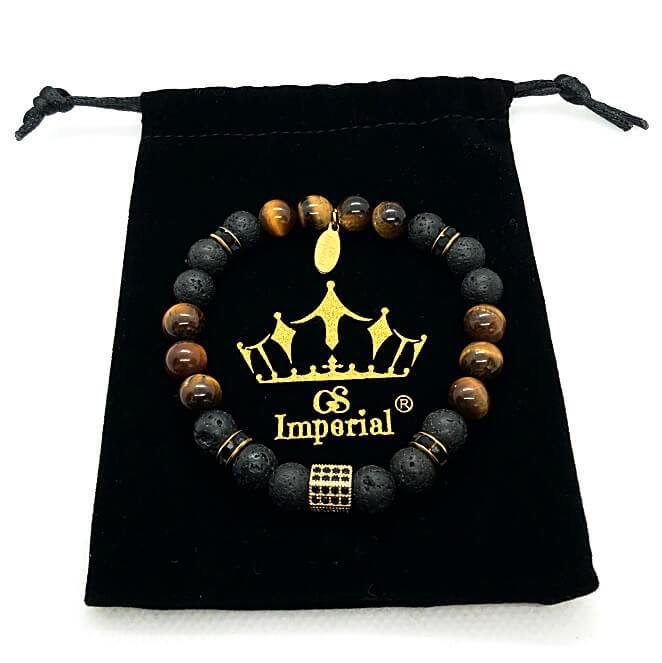 GS Imperial® | Kralen Armband Heren| Dobbelsteen Armband Mannen | Armband Heren| Heren Armband Zwart |Agaat & Lavasteen Armband Heren - GS Imperial®