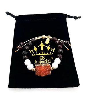 GS Imperial® Dames Armband | Natuursteen Armband Vrouwen Met Granaat & Agaat Kralen - GS Imperial®