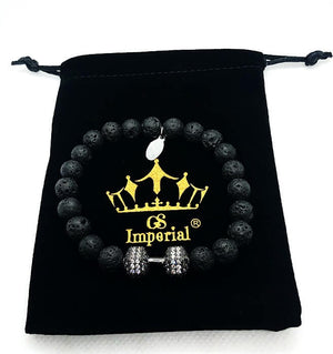 GS Imperial® Heren Fitness Armband | Natuursteen Armband Mannen Met Dumbbell & Lavasteen Kralen - GS Imperial®