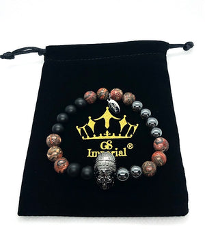 GS Imperial® | Heren Armband | Natuursteen Armband Heren | Doodskop Armband Mannen | Indiaan Armband Heren | Lavasteen Kralen Armband | Skull Armband - GS Imperial®