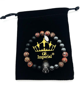 GS Imperial® | Heren Armband | Natuursteen Armband Heren | Doodskop Armband Mannen | Indiaan Armband Heren | Lavasteen Kralen Armband | Skull Armband - GS Imperial®