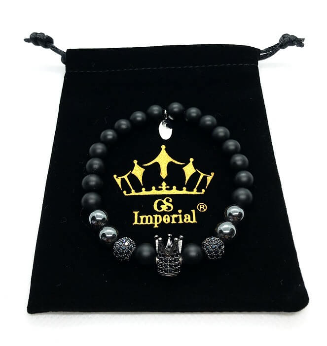 GS Imperial® Heren Armband Met Kroon | Natuursteen Armband Mannen Met Hematiet & Agaat Kralen - GS Imperial®