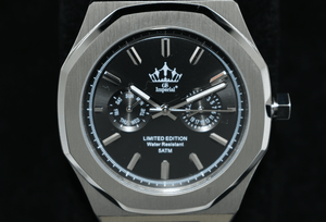 Chronograaf Roestvrij Staal Herenhorloge Met Safferglas Leren Band 5ATM (Regen- & Spatwaterdicht) - GS Imperial® - GS Imperial®