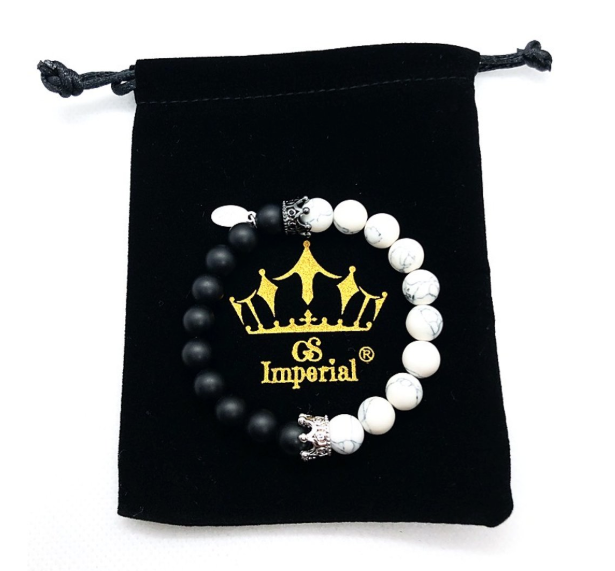 GS Imperial® Dames Armband Met Kroon | Natuursteen Armband Dames Met Howliet & Agaat Kralen - GS Imperial®