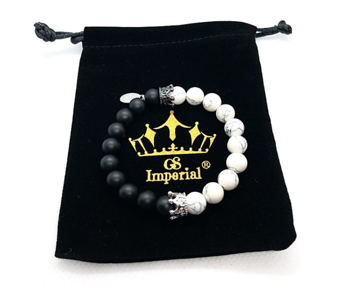 GS Imperial® Dames Armband Met Kroon | Natuursteen Armband Dames Met Howliet & Agaat Kralen - GS Imperial®